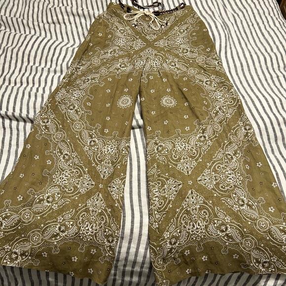 Zimmermann Linen Wide Leg Pants Olive Bandana - Picture 7 of 10